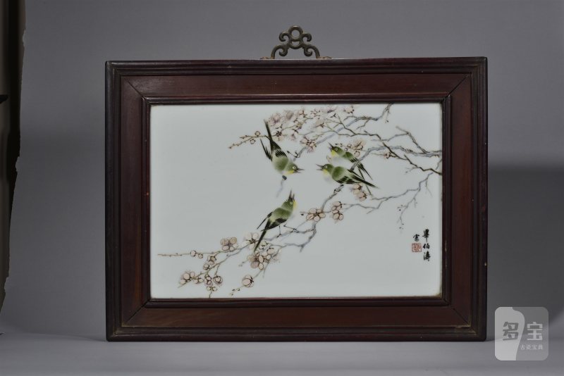 民国 毕伯涛粉彩四季鸣禽花鸟瓷板四条屏 - 图6